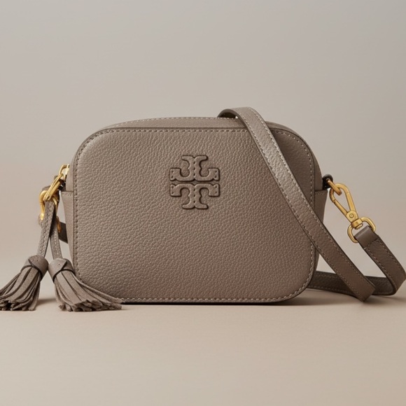 Tory Burch Handbags - TORY BURCH Pebbled Leather Camera Bag in Silver Maple